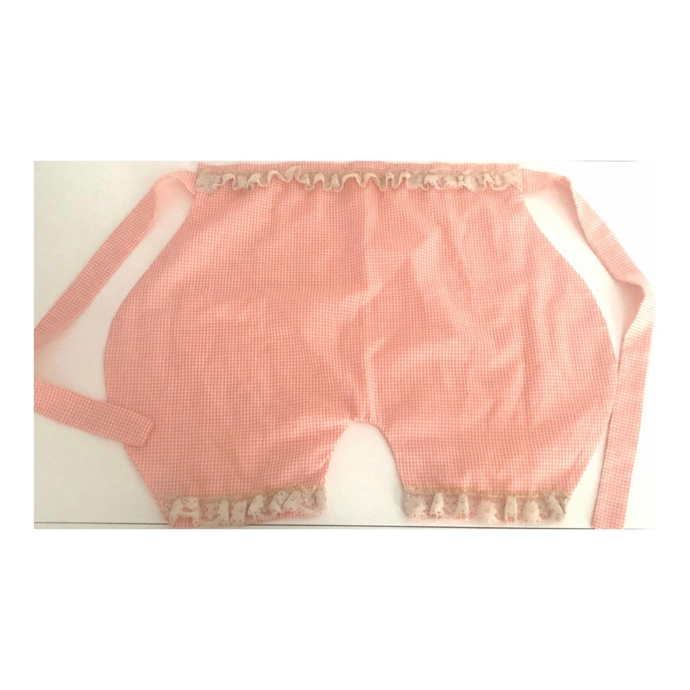 Vintage 50s/60s Handmade Bloomers Half Apron with Checker Fabric and Lace Border